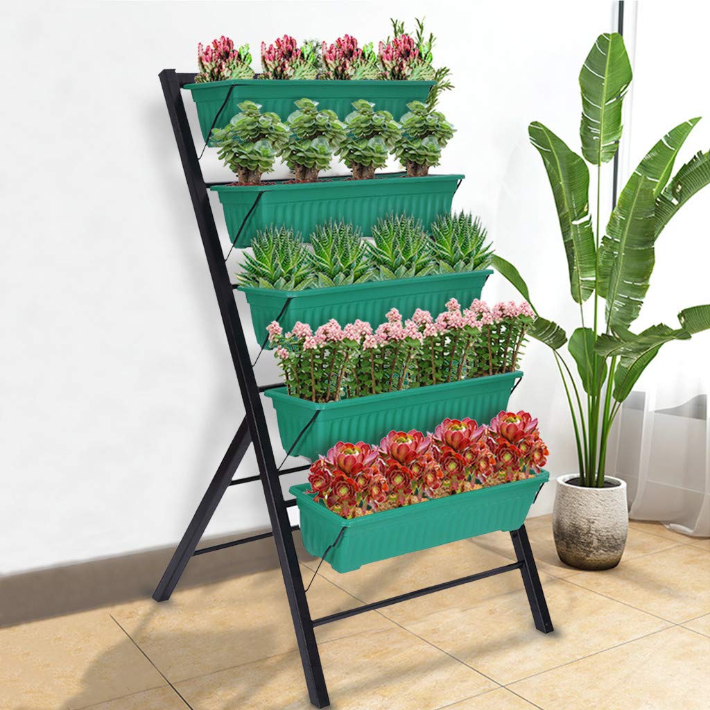 4-Ft Vertical Raised Garden Bed with 5 Tier Planter Boxes - Freestanding Elevated Planter with Cascading Water Drainage for Flowers, Herbs, Vegetables - Perfect for Small Space Gardening Indoor & Outdoor Use on Patio, Balcony or Backyard