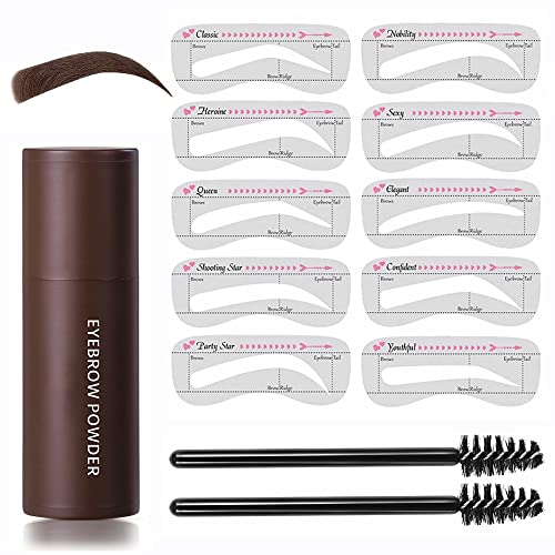 Eyebrow Stamp Stencil Kit - Dark Brown | One Step Shaping, Long Lasting & Waterproof | Includes 10 Reusable Stencils & 2 Spiral Brushes | Perfect for Daily Makeup, Salon Use, and Travel Touch-Ups