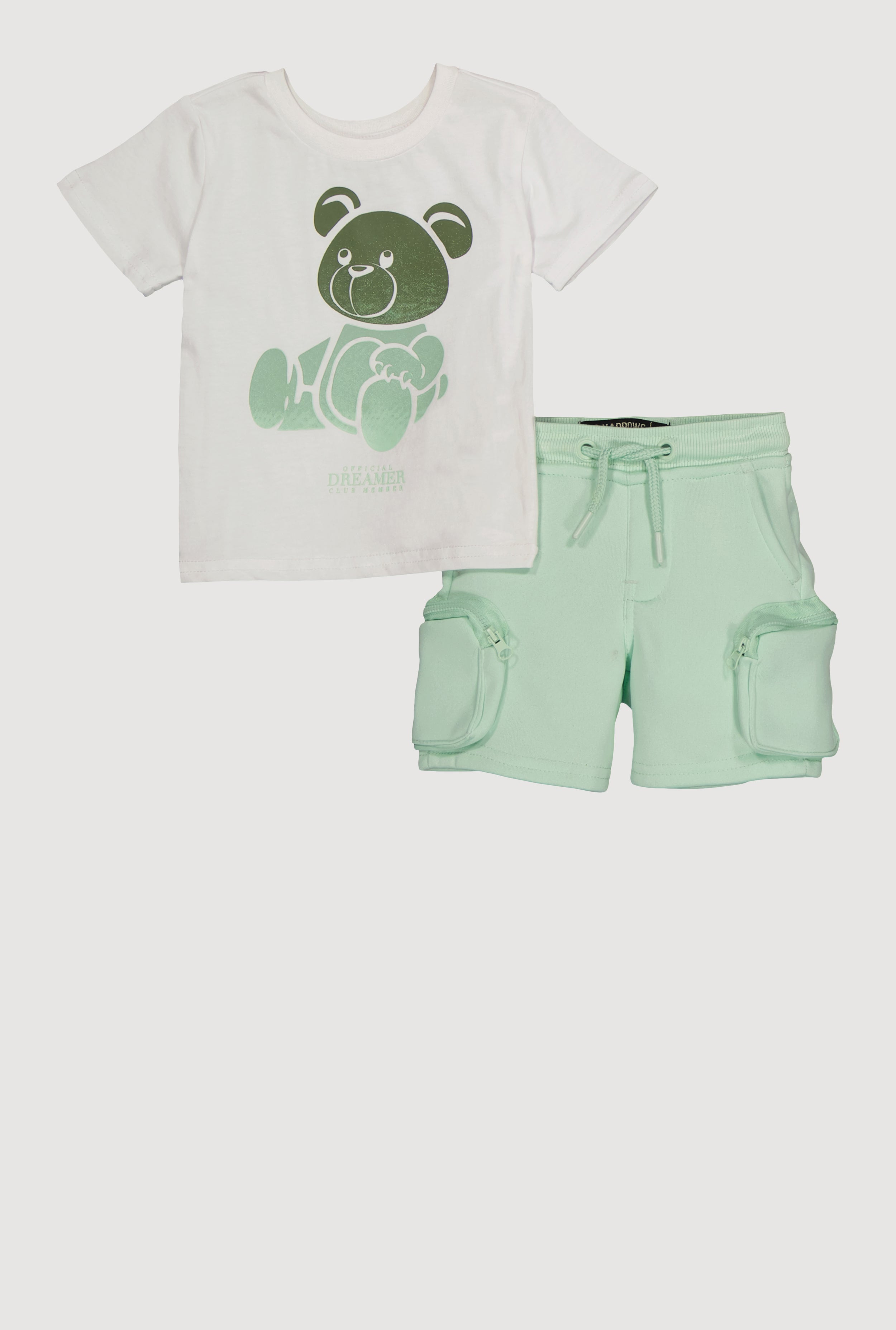 12-24M Baby Boys Ombre Bear Graphic Tee & Cargo Shorts Set - Cute Casual Outfit for Playdates & Summer Adventures