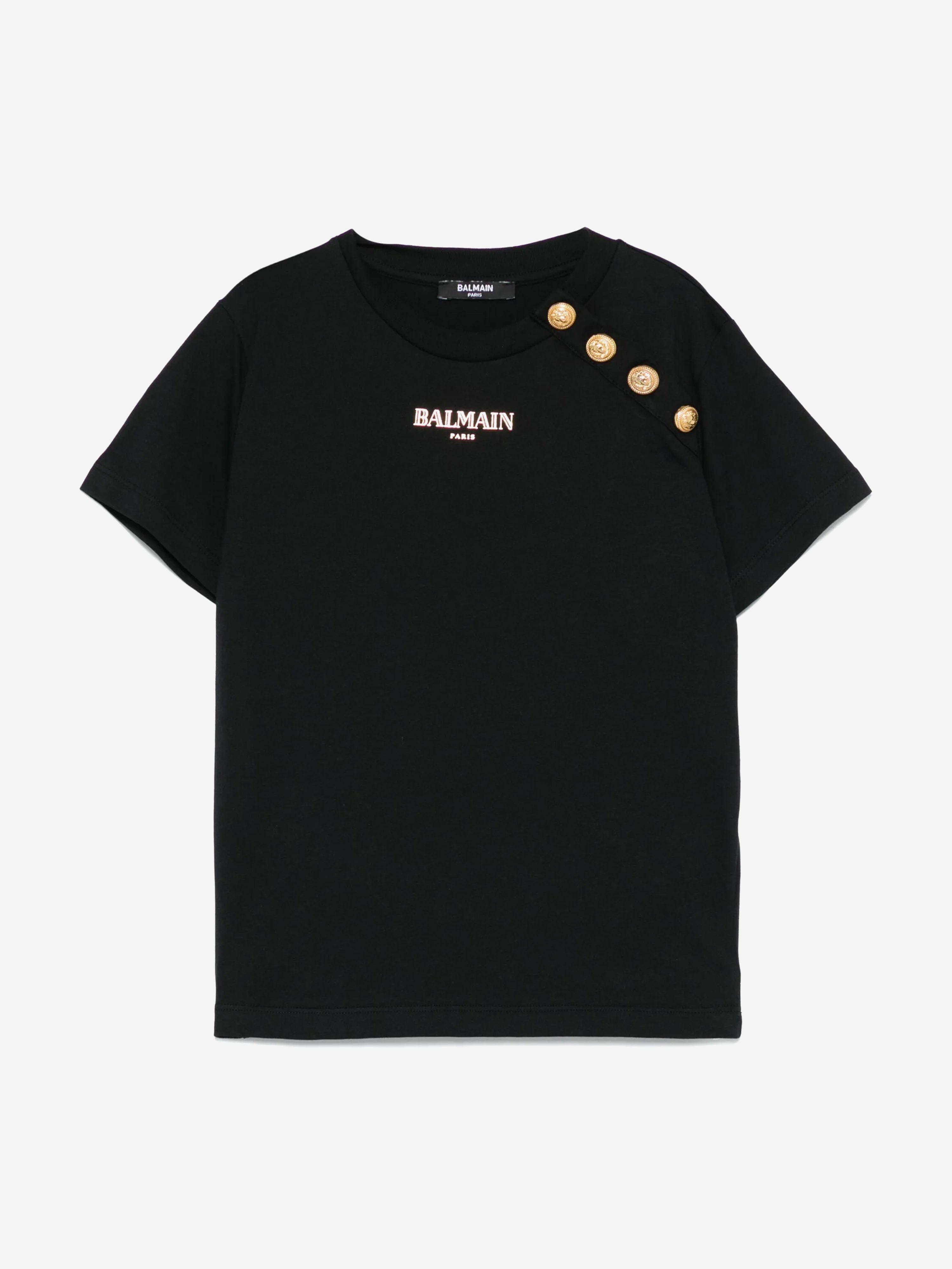 Balmain Girls Black Logo Button-Up T-Shirt | Stylish Casual Wear for Kids | Perfect for School, Parties & Everyday Outfits