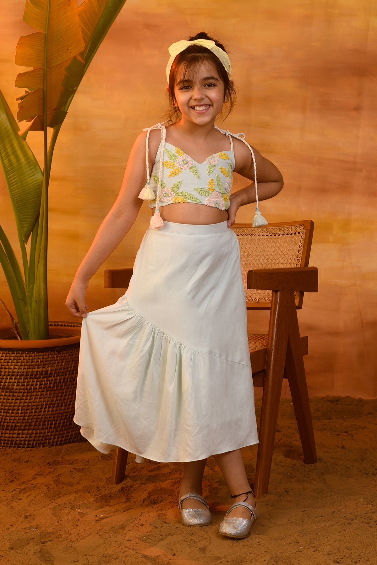 Orna Ornate Beaded Embroidered Top & Skirt Set for Girls | Elegant Party Outfit for Weddings, Holidays & Special Occasions