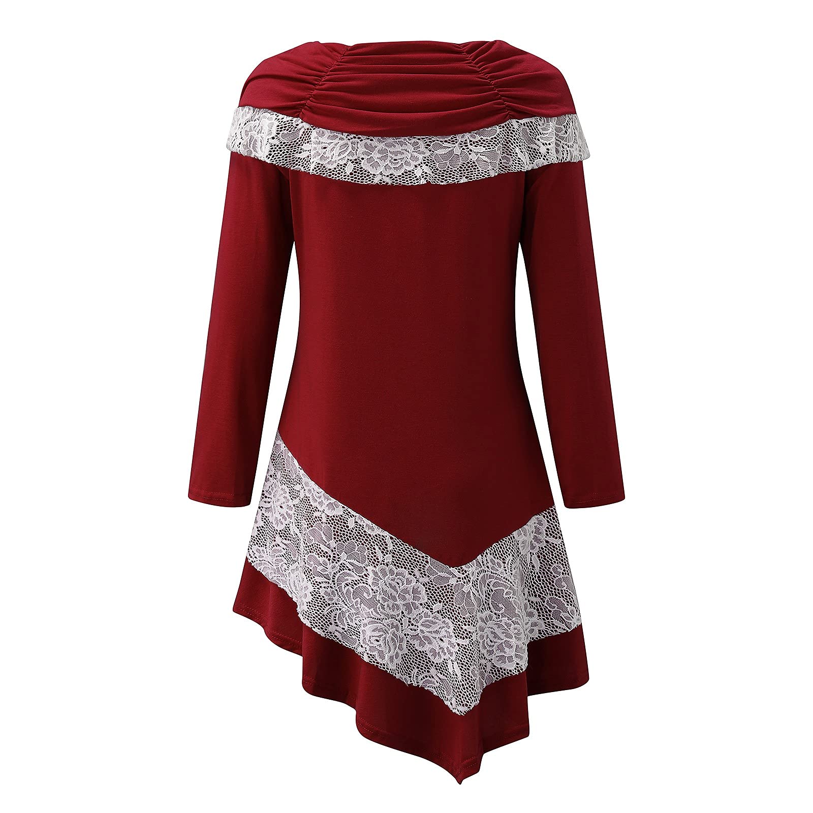 Plus Size Women's Casual Long Sleeve Round Neck Solid Color Lace Hem Dress for Fall | Elegant Office Wear & Special Occasion Outfit