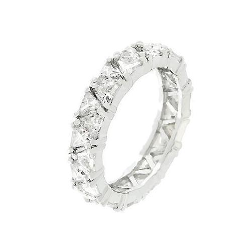 Rhodium Plated Trillion Cut Eternity Band Ring for Women - Perfect for Weddings, Anniversaries & Special Occasions