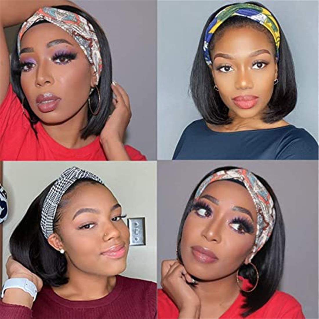 10 Inch Straight Head Wrap Wigs with Elastic Headband - Soft Bob Hairpiece for Women | Perfect for Daily Wear, Cosplay & Protective Styling