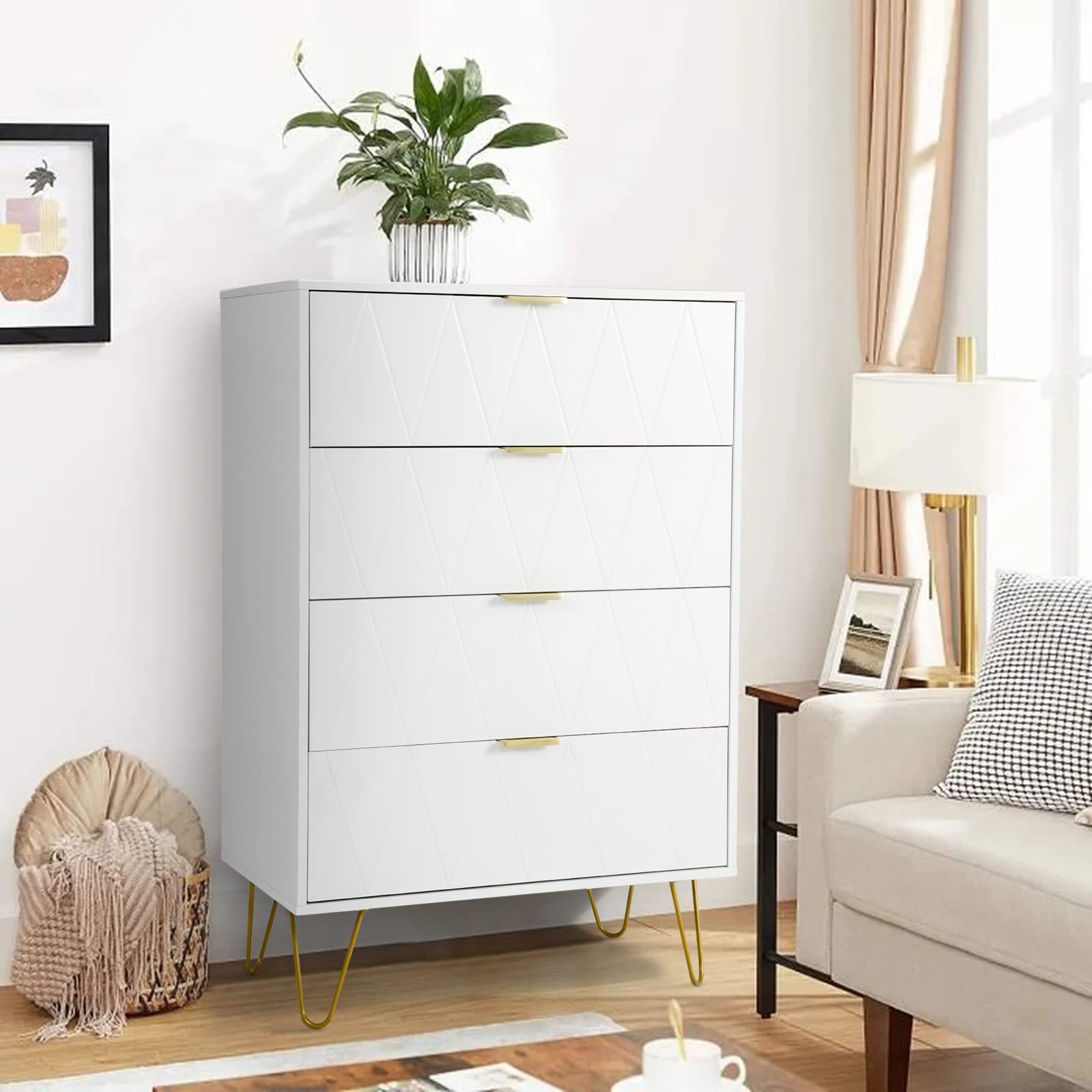 4-Drawer Storage Cabinet - White Craft Organizer for Home & Office, File Dresser with Metal Legs | Perfect for Craft Supplies, Office Documents & Bedroom Storage Organization