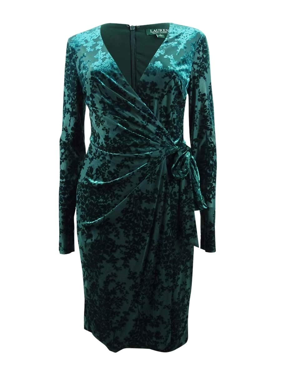 Lauren by Ralph Lauren Women's Flocked Velvet Wrap Dress - Elegant Party & Evening Wear for Special Occasions