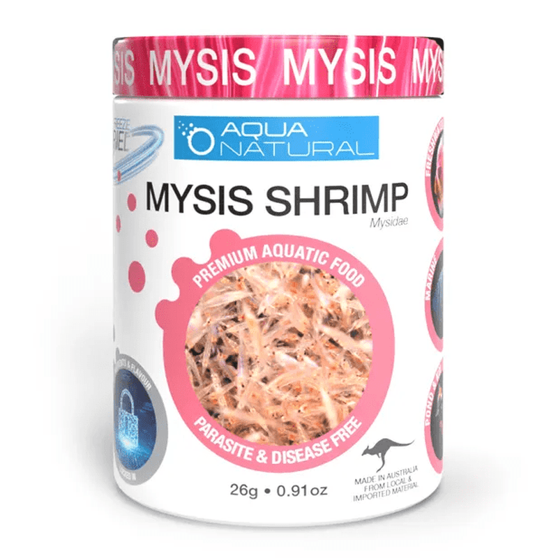 Premium Aqua Natural Freeze Dried Mysis Shrimp 26g - High Protein Fish Food for Tropical Fish, Betta & Marine Aquariums - Perfect for Feeding Discus, Angelfish & Saltwater Species