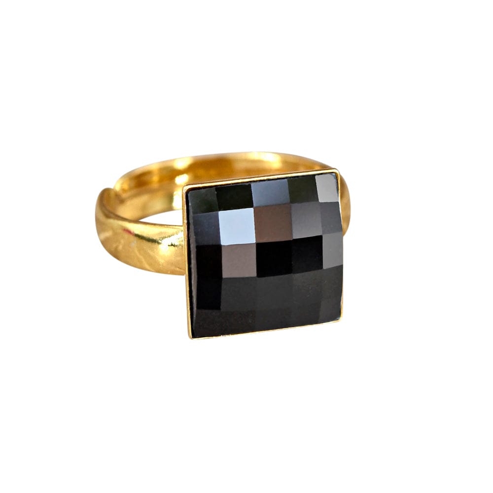 24K Gold Chessboard Jet Ring for Men & Women - Elegant Statement Jewelry for Chess Lovers, Gifts & Special Occasions