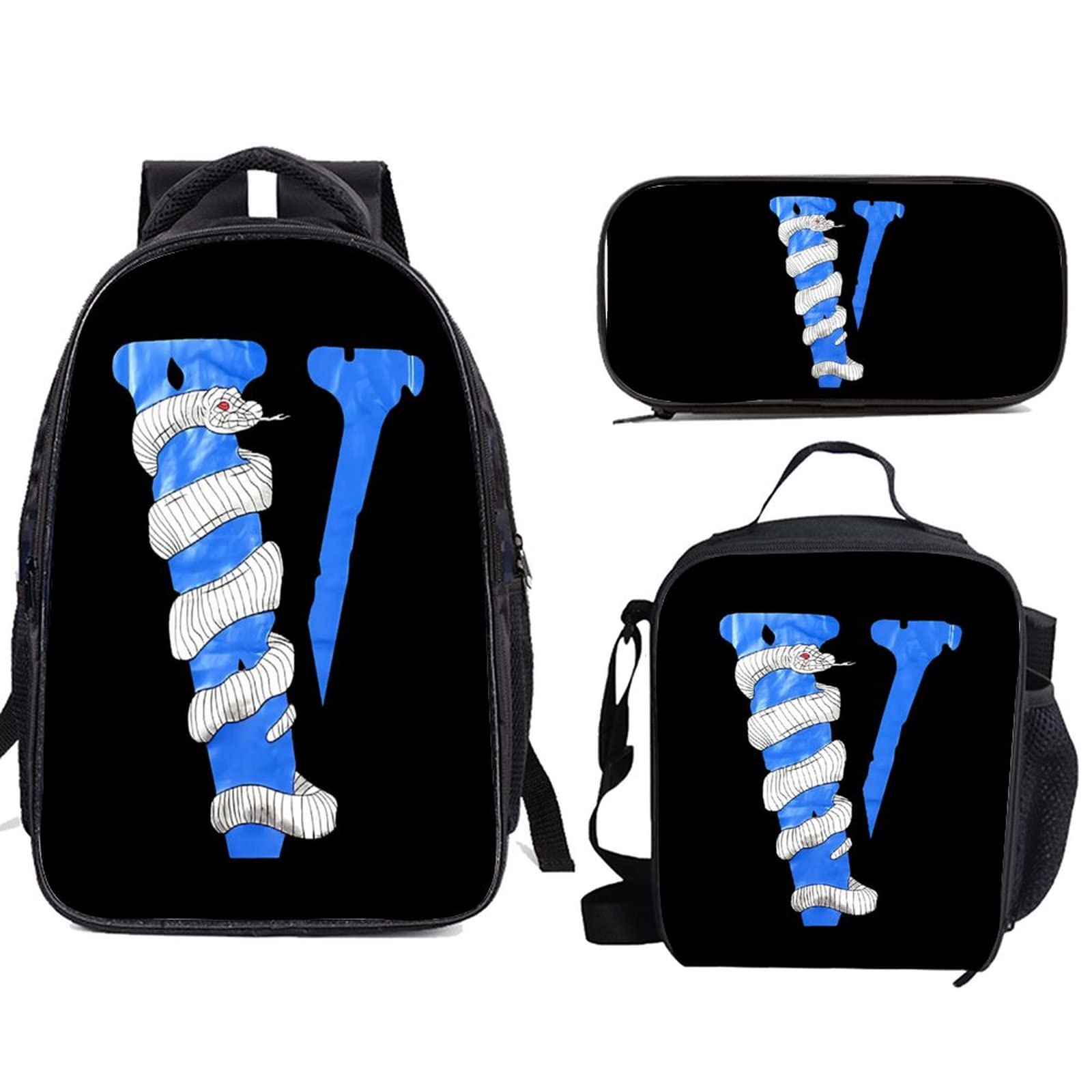 Big V Backpack Set for Teens - 3-Piece Cartoon Backpack with Lunch Bag & Pencil Case for School, Travel & Daily Use | Durable Backpacks for Boys & Girls