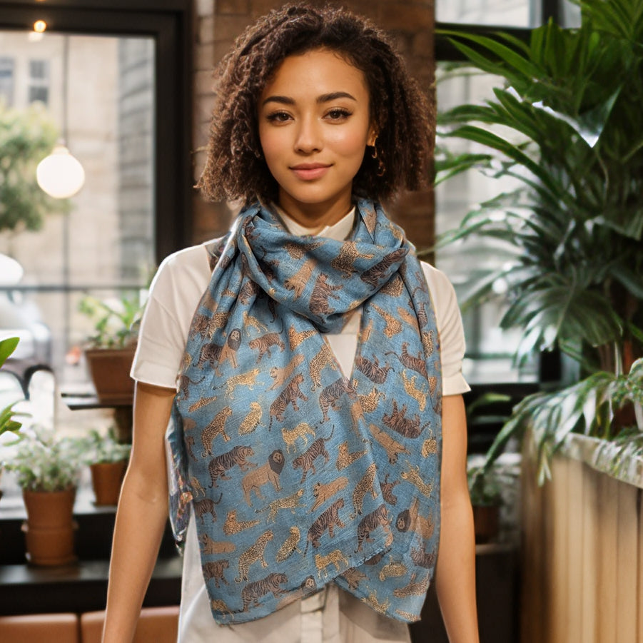 Exclusive Wild Cats Print Scarf (50x180cm) - Soft Fashion Accessory for Women, Perfect for Winter, Fall and Gift Giving