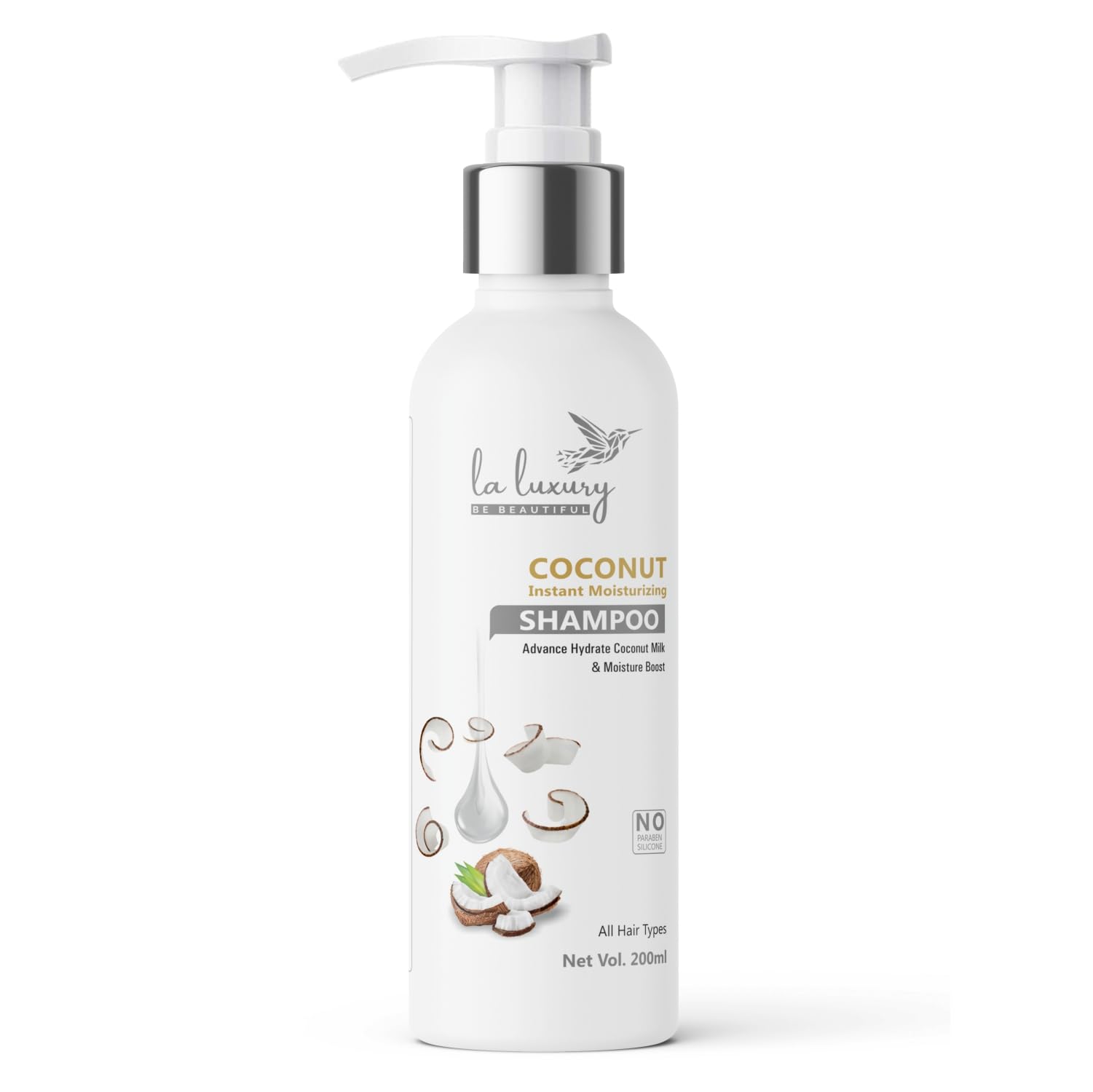 LA LUXURY Coconut Milk Shampoo for Hair Fall Control - 200ml | Nourishing & Moisturizing Shampoo for Strong, Healthy Hair Growth | Paraben & Sulfate Free | Perfect for Dry, Damaged Hair & Daily Hair Care Routine