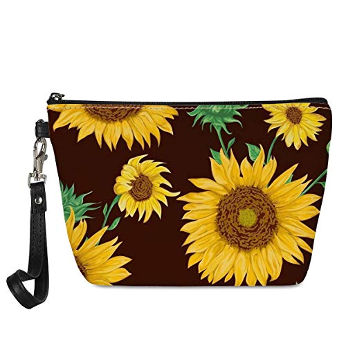 Mumeson Women's Sunflower PU Leather Makeup Bag - Waterproof Travel Cosmetic Case for Shower, Skincare & Toiletries | Perfect for Gym, Vacation & Daily Use
