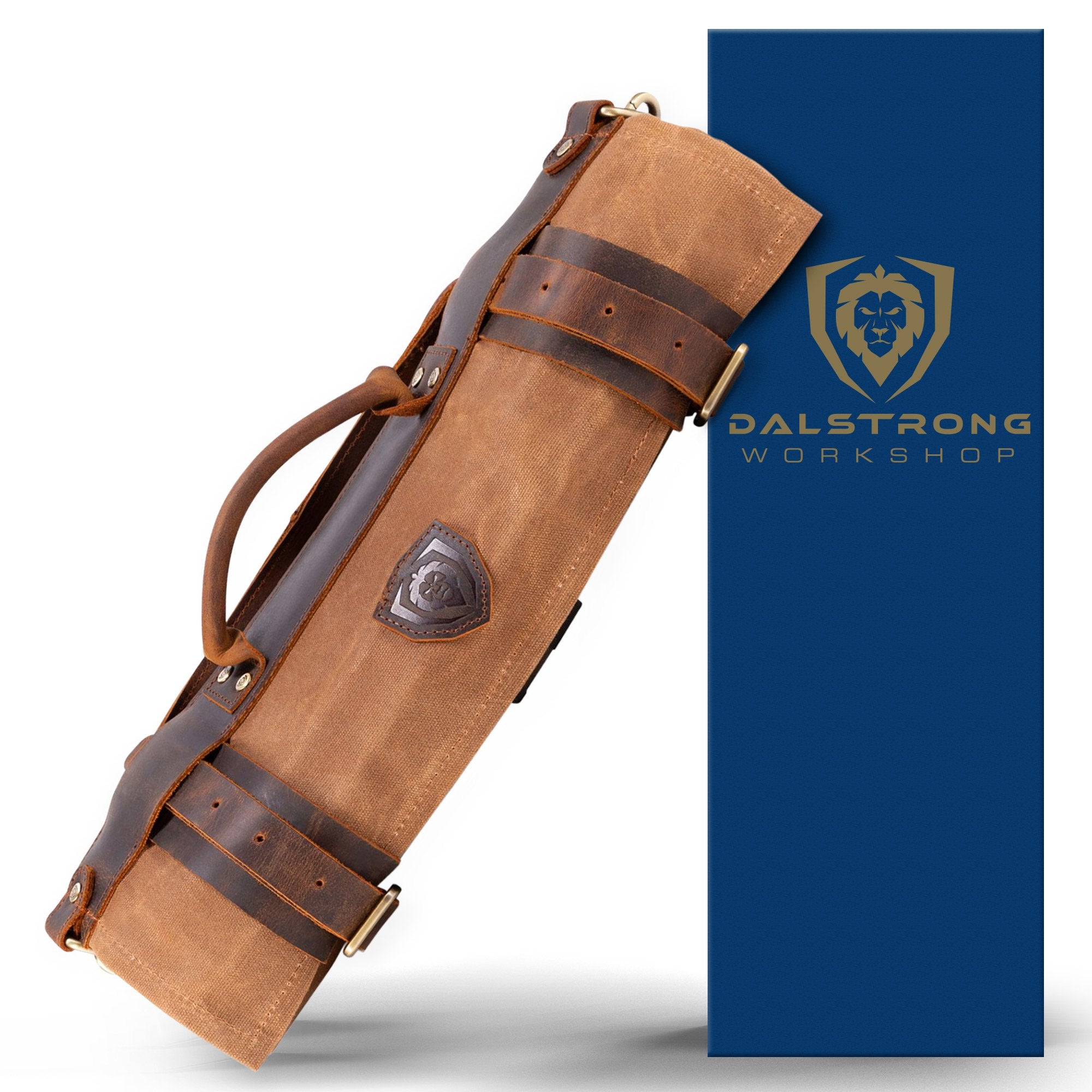 12oz Heavy Duty Canvas & Leather Knife Roll - Desert Drifter Brown - Professional Chef Knife Organizer - Dalstrong © - Perfect for Chefs, BBQ & Camping Gear Storage