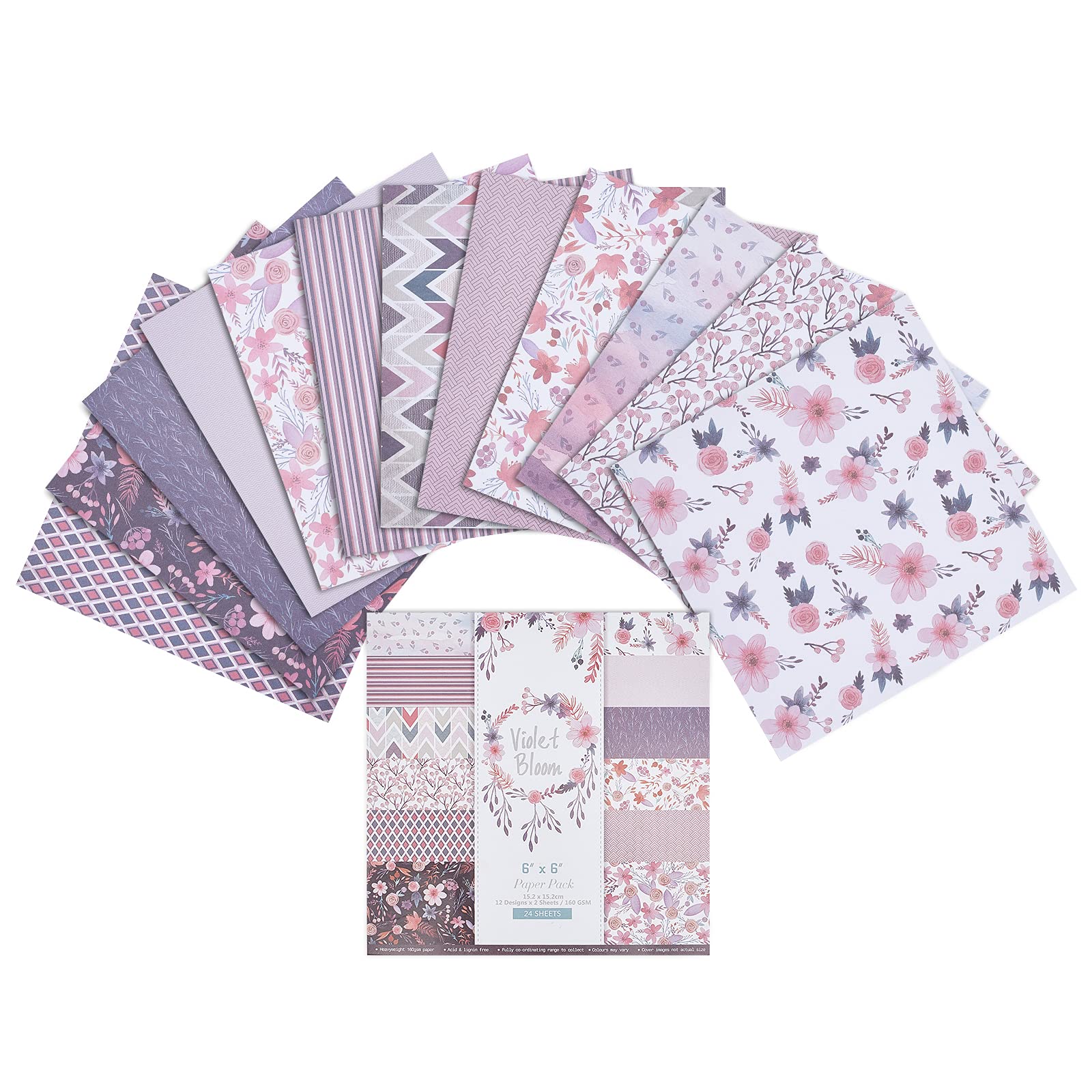 GORGECRAFT 24 Sheets Purple Floral Pattern Paper Pack - 6x6