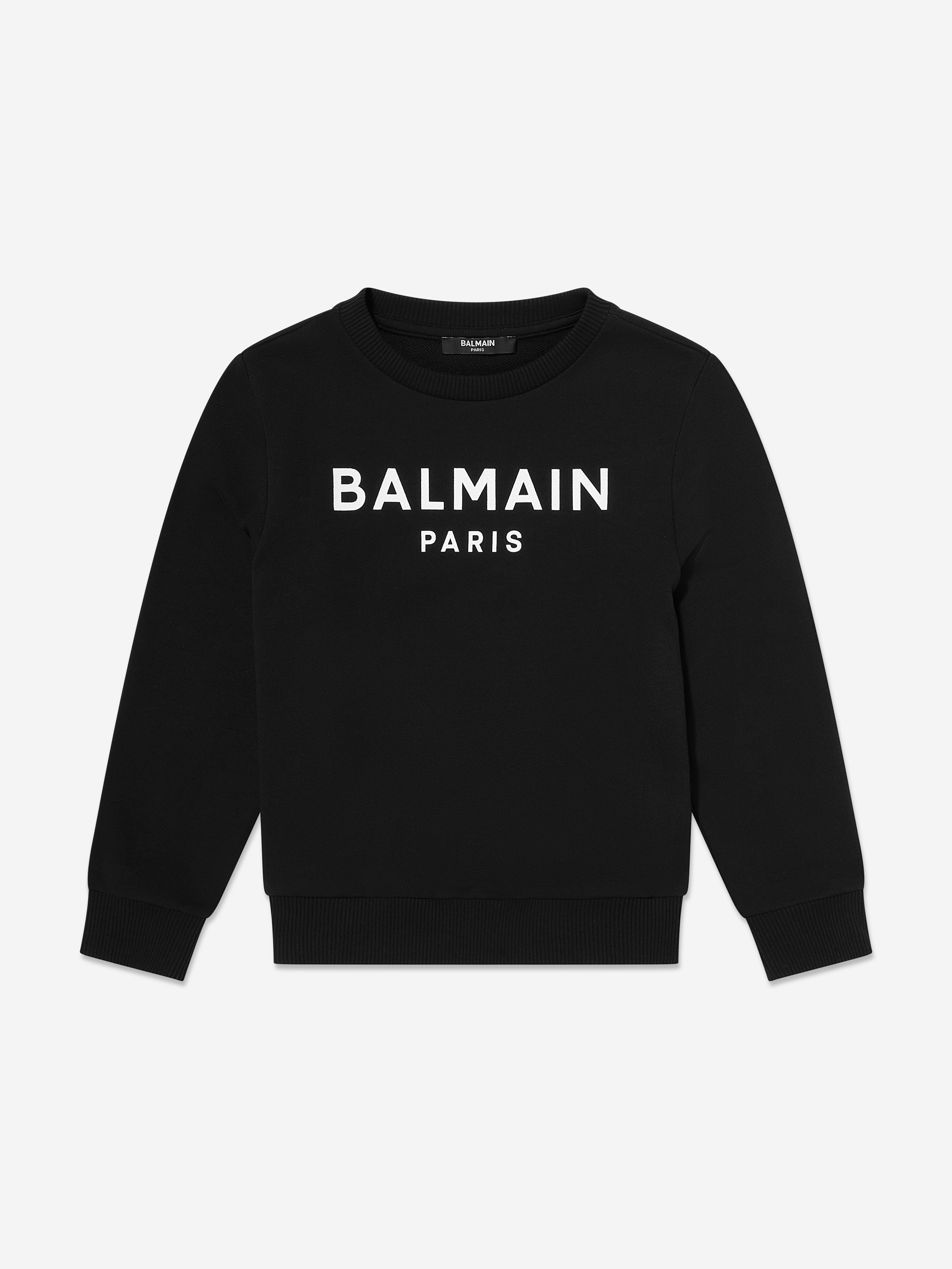Balmain Kids Logo Sweatshirt - Black Cotton Pullover Hoodie for Boys & Girls | Casual Wear, School Outfits & Family Photos