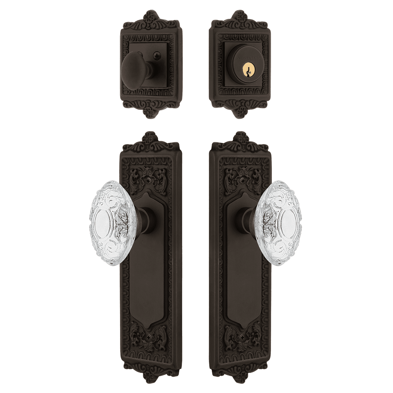 Victorian Egg & Dart Crystal Door Knob Set in Oil Rubbed Bronze - Elegant Entryway Hardware for Classic Home Decor