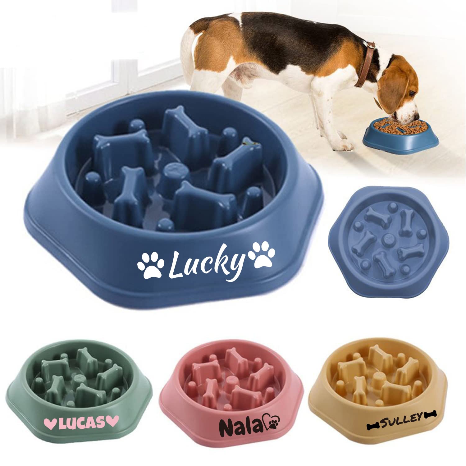 Personalized Slow Feeder Dog Bowl - Non-Slip Custom Pet Food Dish for Small & Medium Dogs - 7.4
