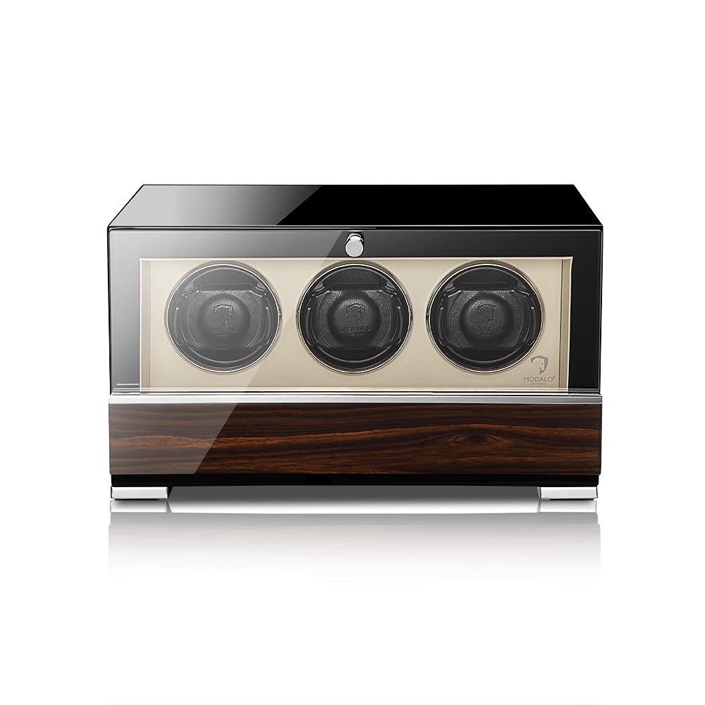 Premium MODALO Automatic Watch Winder for 3 Watches - Solid Wooden Box with LED Illumination & Piano Lacquer Finish | German Engineered | Perfect for Watch Collectors & Luxury Timepiece Storage