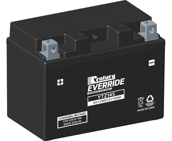 Century 12V 11.2Ah YTZ14S FA Motorcycle Battery - High Performance Powersports Battery for Honda, Yamaha, Suzuki, Kawasaki - Perfect for Street Bikes, Scooters & ATVs - Long Lasting & Maintenance Free