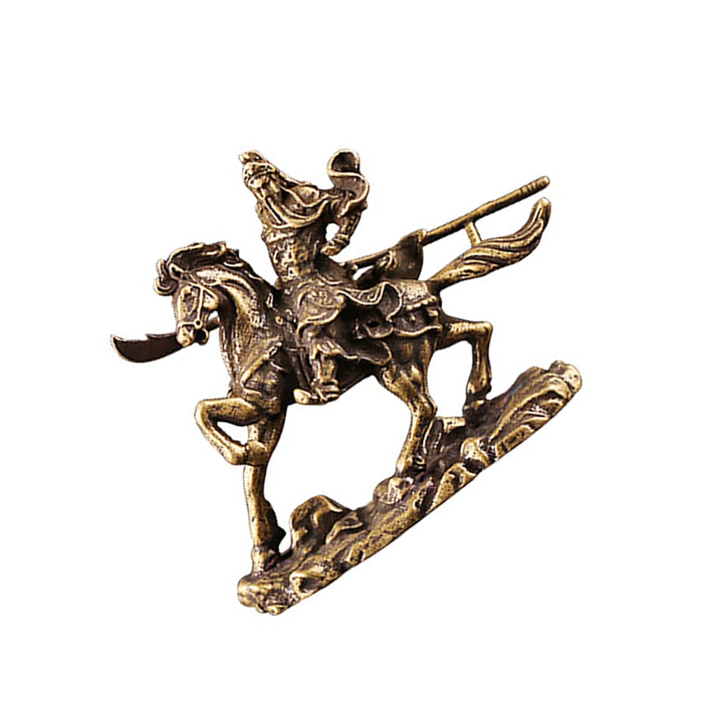 Guan Yu on Horseback Brass Ornament - Desktop Decor for Home & Office - Chinese Warrior Statue for Feng Shui, Collectibles, and Gift Giving