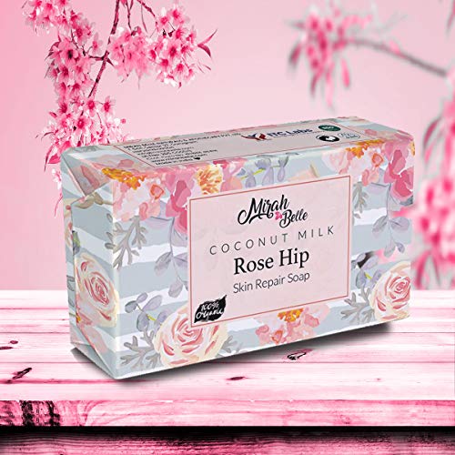 Mirah Belle - Coconut Milk & Rosehip Handmade Soap Bar for Dry, Rough Skin - Natural Organic Vegan Soap - 125g - Buy 2 Get 1 Free - Perfect for Sensitive Skin & Daily Moisturizing