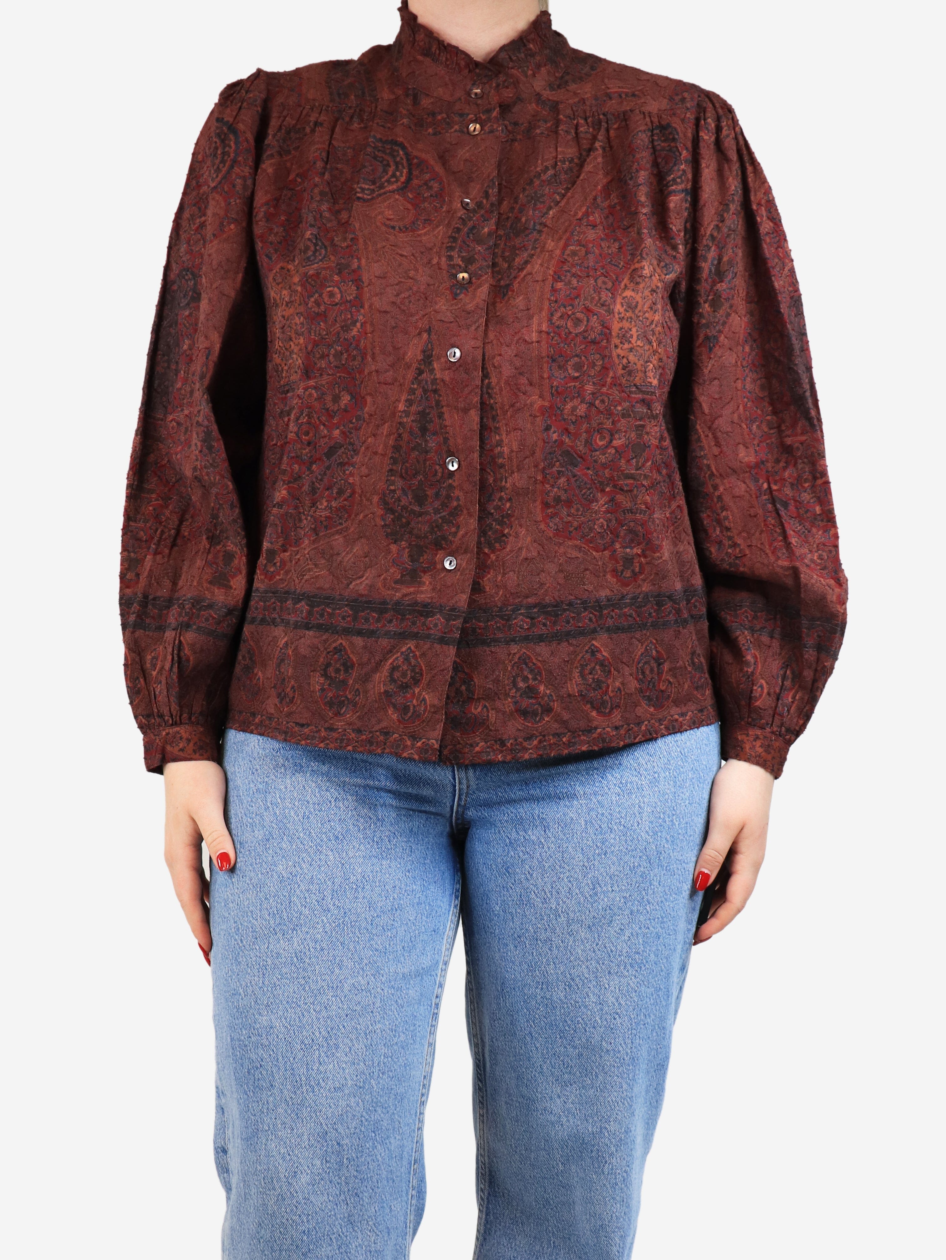 Stylish Burgundy Paisley Print Blouse - Size M - Perfect for Office Wear & Casual Outfits