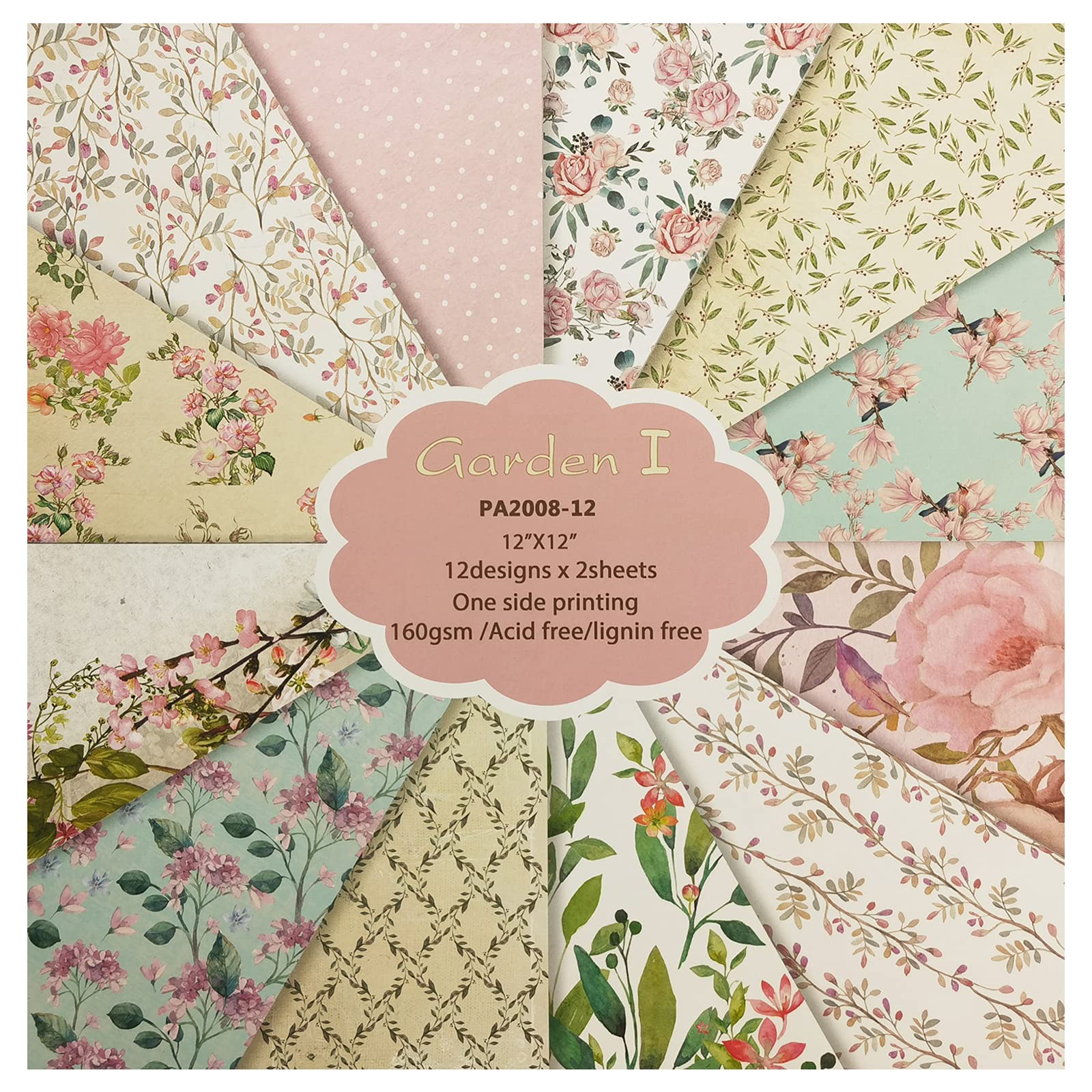 Qililandiy 24 Sheets Cardstock Paper Pad - 6x6 Inches Floral Spring-Themed Scrapbook Paper for DIY Cardmaking, Photo Albums & Craft Projects | Lovely Garden Design Decorative Paper for Scrapbooking, Invitations & Home Decor