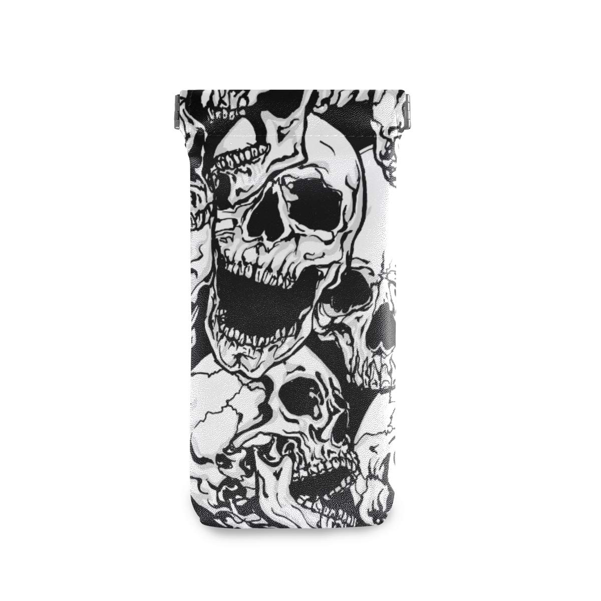 Stylish Black and White Skulls Sunglasses Case - PU Leather Eyeglass Holder with Squeeze Top for Men & Women | Perfect for Travel, Beach, and Everyday Use