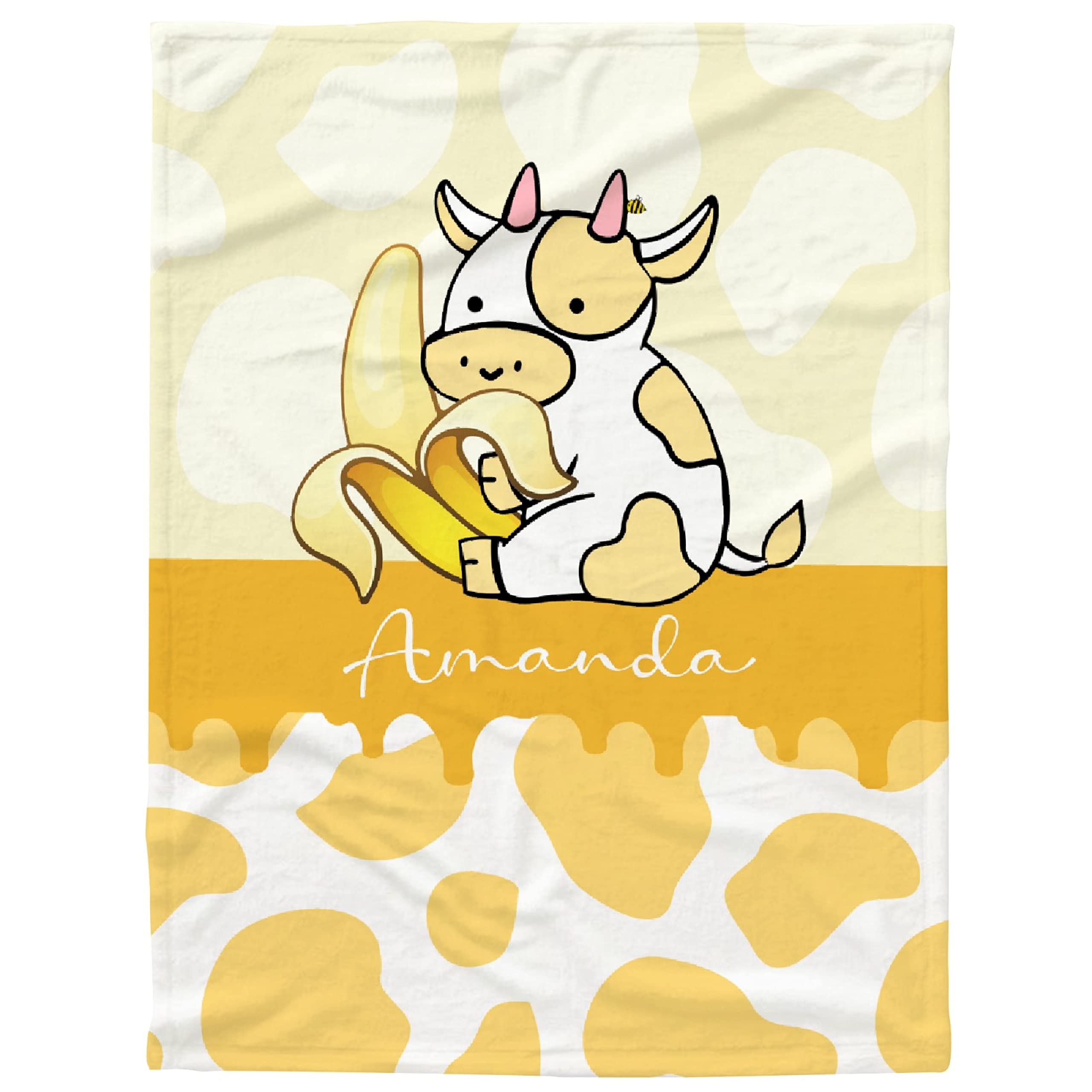 Personalized Baby Blanket with Name - Custom Banana Cow Fleece Throw Blanket for Boys & Girls | Extra Large 120x90 Inch | Perfect Baby Shower, Birthday Gift for Granddaughter, Niece | Soft & Cozy for Nursery, Stroller, Travel & Family Cuddles