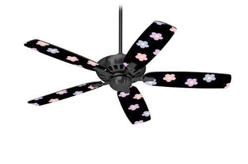 Pastel Flowers on Black Ceiling Fan Skin Kit - Fits Most 52 Inch Fans (Fan & Blades Not Included) - Perfect for Bedroom, Nursery & Home Decor