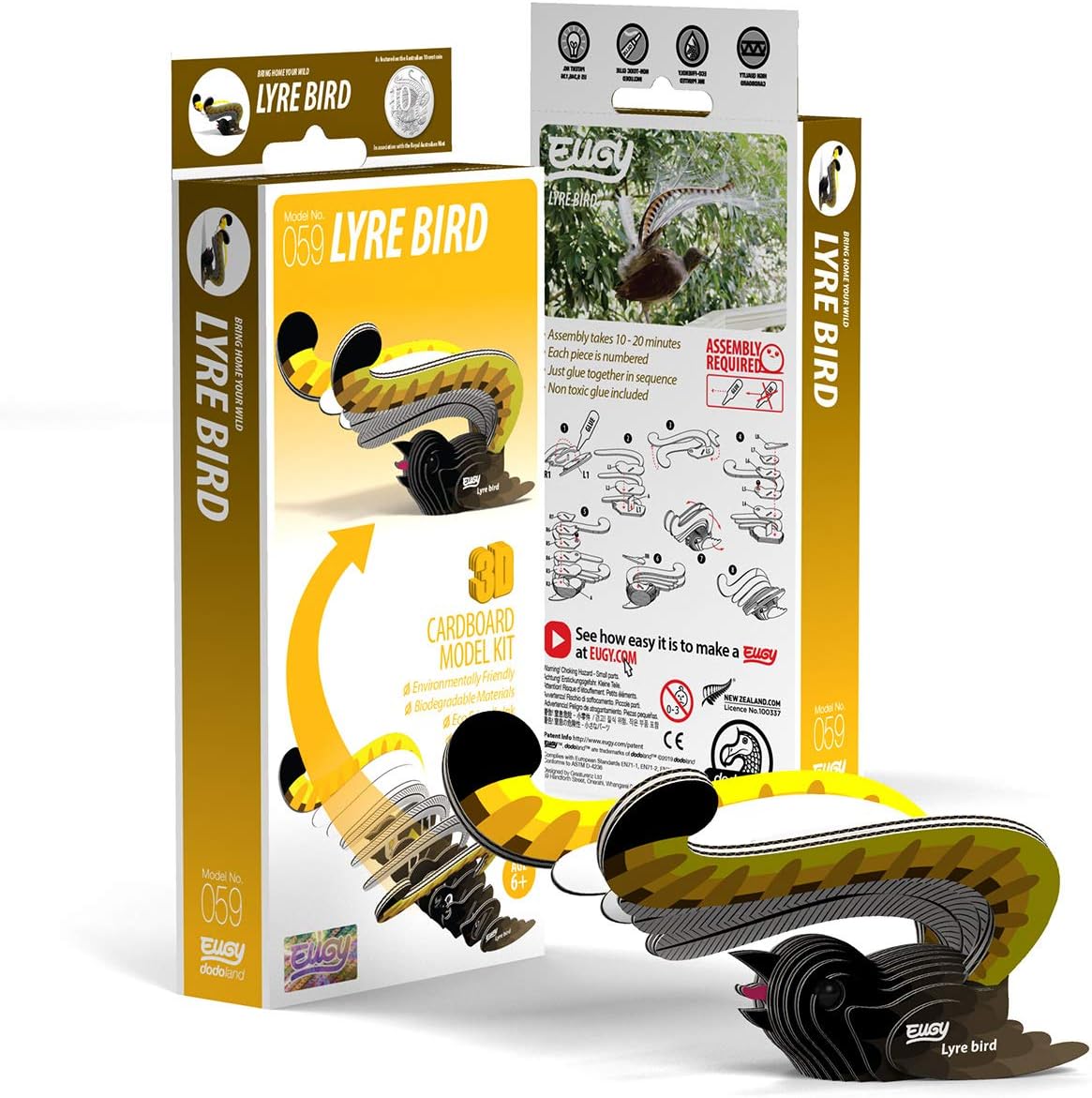 EUGY Lyrebird 3D Puzzle - DIY Wooden Model Kit for Adults & Kids - Educational STEM Toy for Home Decor & Gift - Perfect for Bird Lovers, Classroom Projects & Relaxing Craft Time