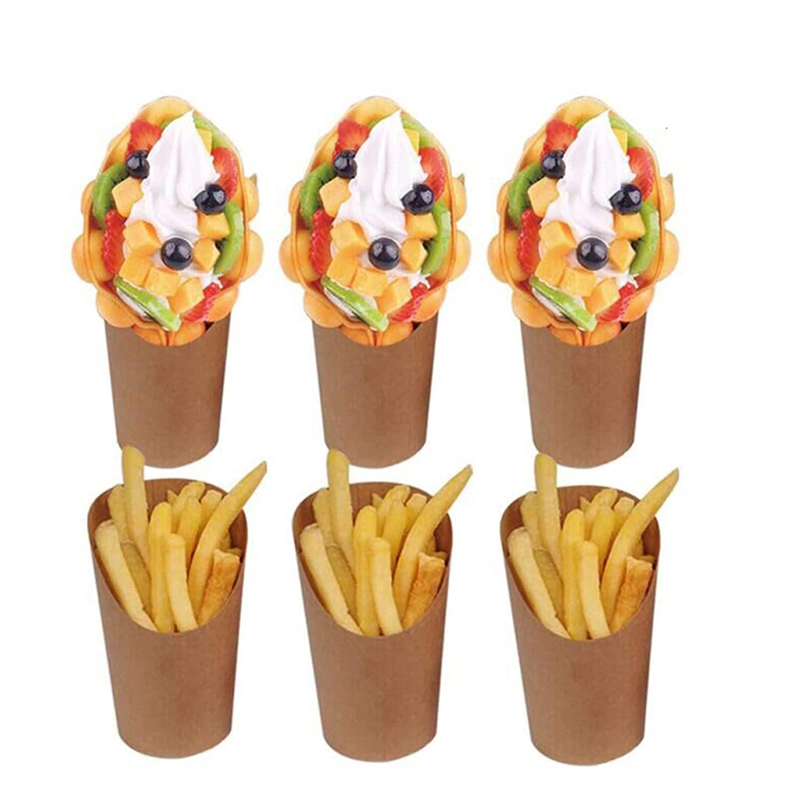 DIMUKEASAOL 100-Pack French Fry Holders - 14oz Paper Cones for Fries, Waffles, Popcorn & Snacks | Bulk Food Serving Cups for Parties, Carnivals & Movie Nights