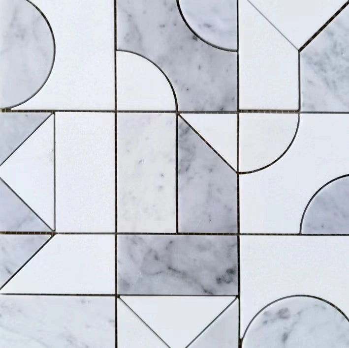 Modernist Expressions: Cubist Marble Mosaic Tile - Perfect for Kitchen Backsplash, Bathroom Wall & Floor Decor