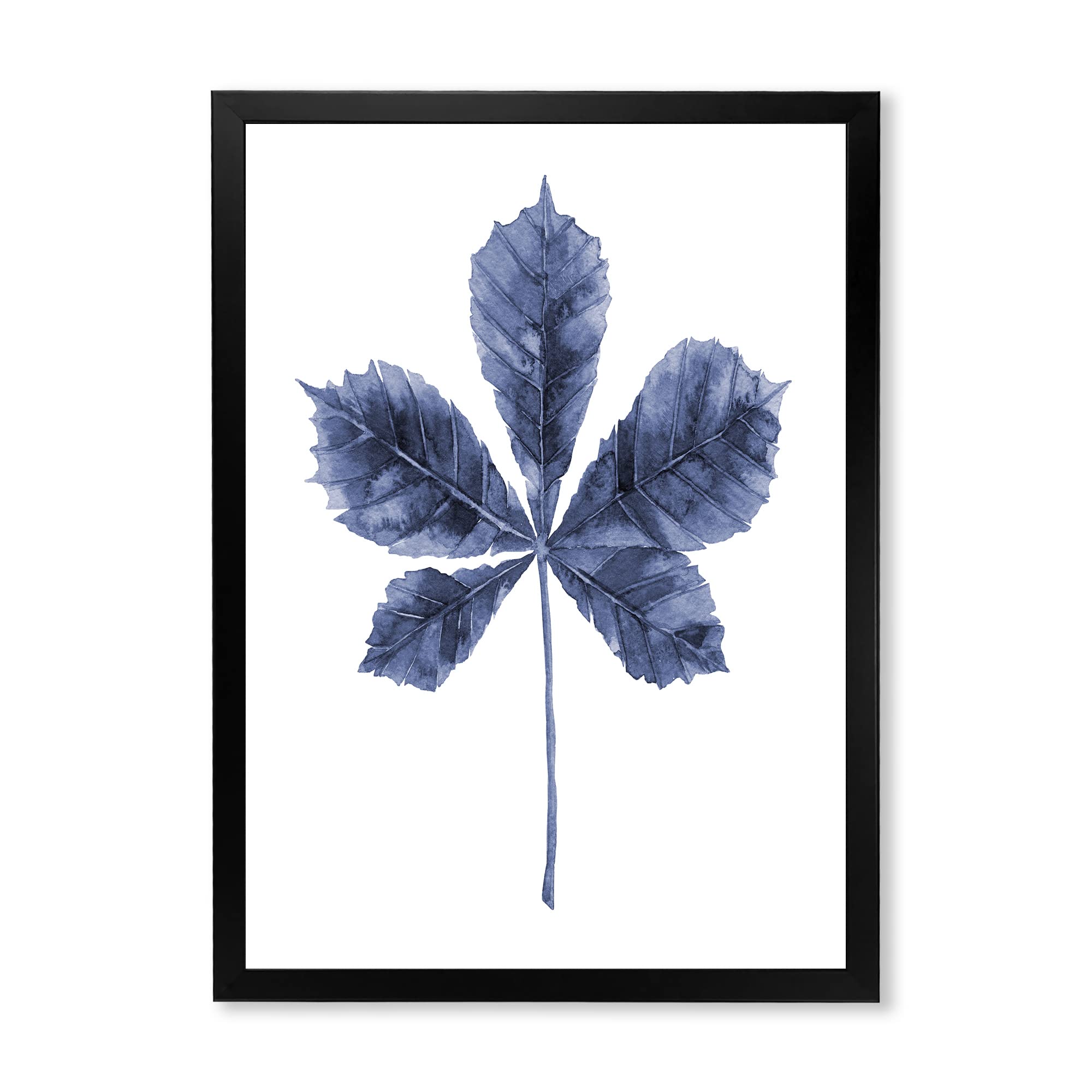 DesignQ Navy Blue Chestnut Leaf Traditional Framed Wall Art - Elegant Home Decor for Living Room, Bedroom & Office - Perfect Gift for Housewarming & Holidays