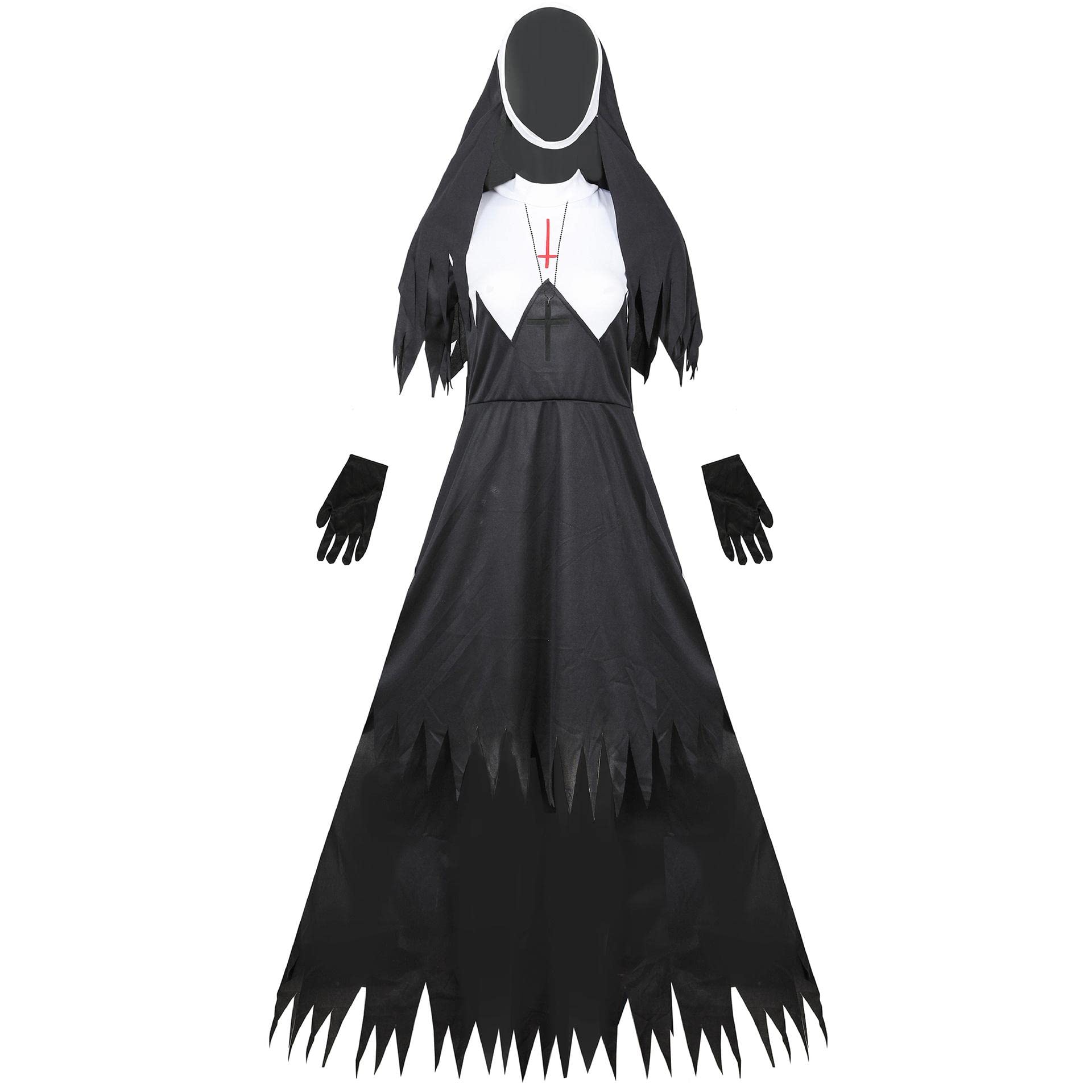 Women's Nun Costume Set with Headgear & Hat - Halloween Cosplay, Party Favors, Standard Size - Perfect for Halloween Parties, Themed Events & Religious Plays