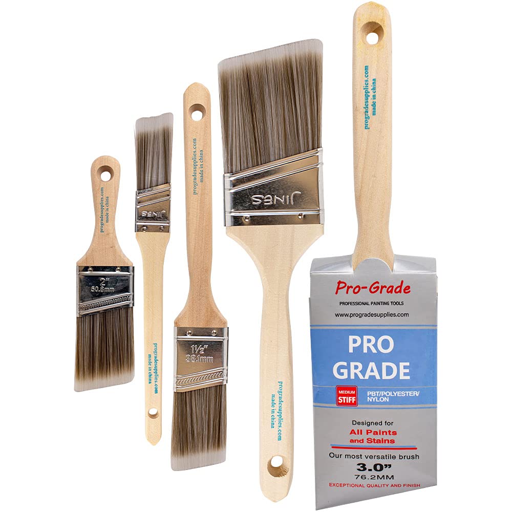 Professional Grade Paint Brushes Set - 5 Pack Angled Paint Brushes for Artists & DIY Home Projects - Perfect for Canvas, Walls, Furniture & Crafts