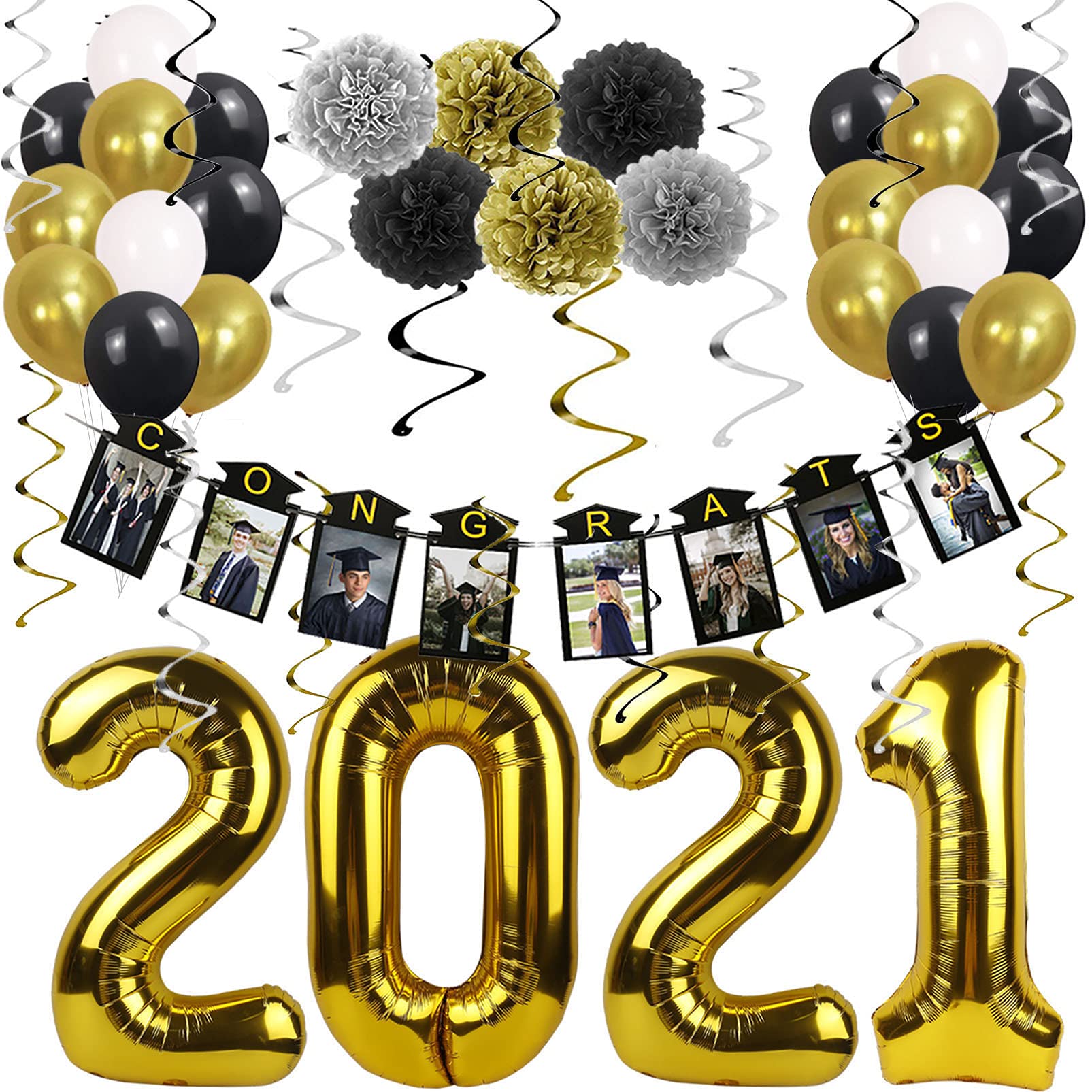 2022 Graduation Party Decorations - Black & Gold Banners, Balloons, Photo Frames, Backdrop & Pompoms Kit for High School & College Celebrations | Perfect for Graduation Ceremonies, Parties & Photo Booths