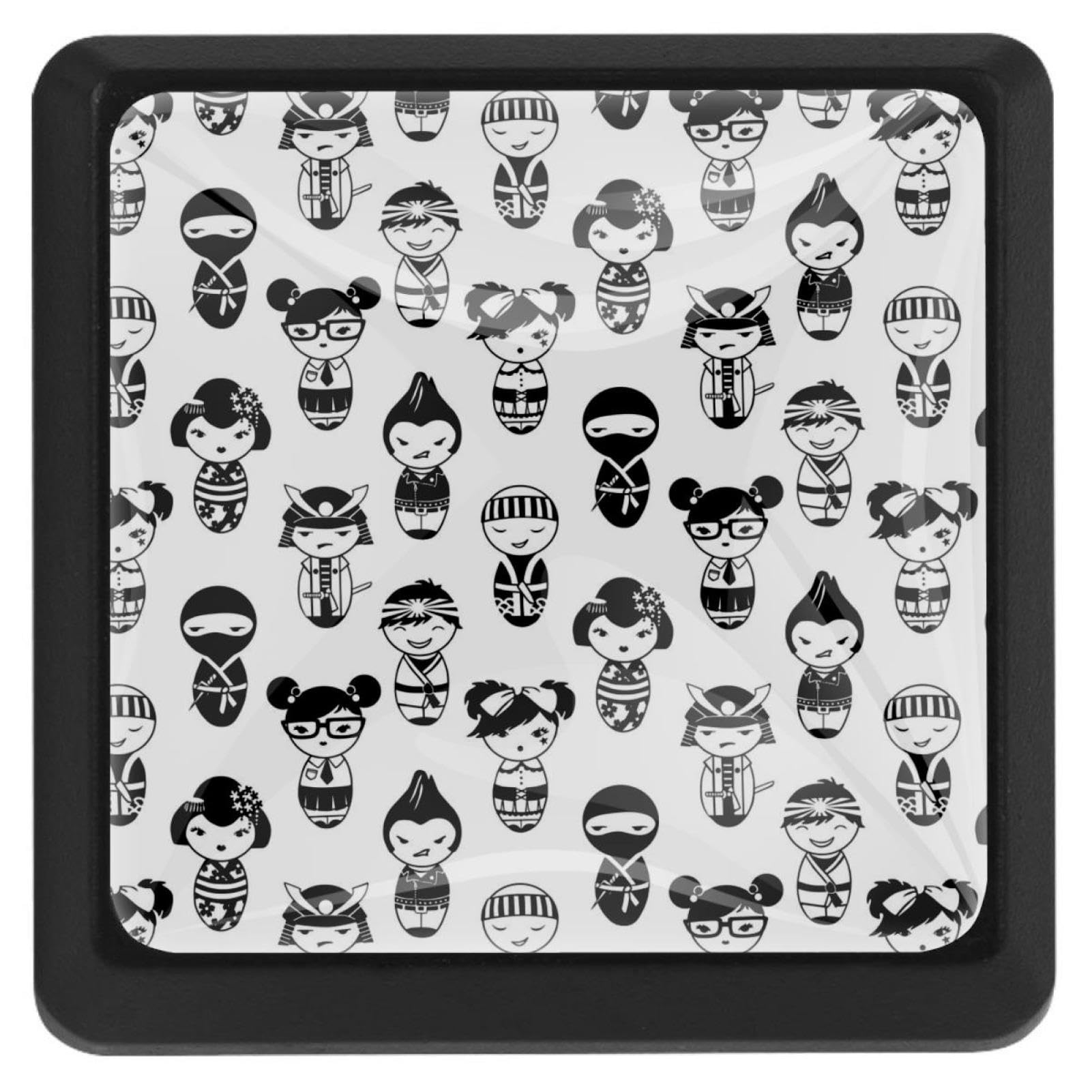 6-Pack GIAPB Cabinet Handles & Drawer Knobs - Cartoon Black & White Design for Dressers, Kitchen Cabinets, Bathroom Vanities & Furniture Upgrades - Easy Installation & Durable Hardware