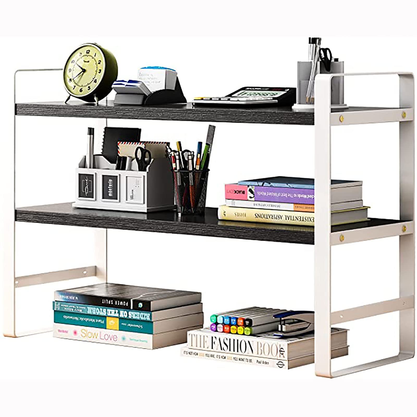Minimalist Desktop Bookshelf - Small Wrought Iron Multi-Tier Office Organizer, Compact Bookcase for Desk Storage | Perfect for Home Office, Dorm Room & Workspace Organization