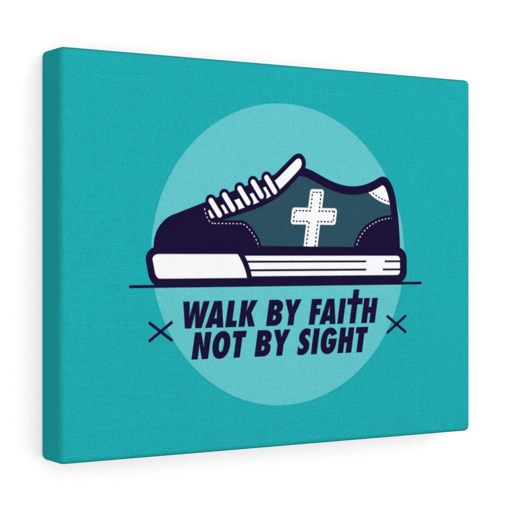 Christian Wall Art - 'Walk by Faith Not by Sight' Bible Verse Print | Blue Scripture Wall Decor | Ready to Hang Inspirational Gift for Home, Church & Office | Perfect for Faith-Based Home Decor & Spiritual Encouragement