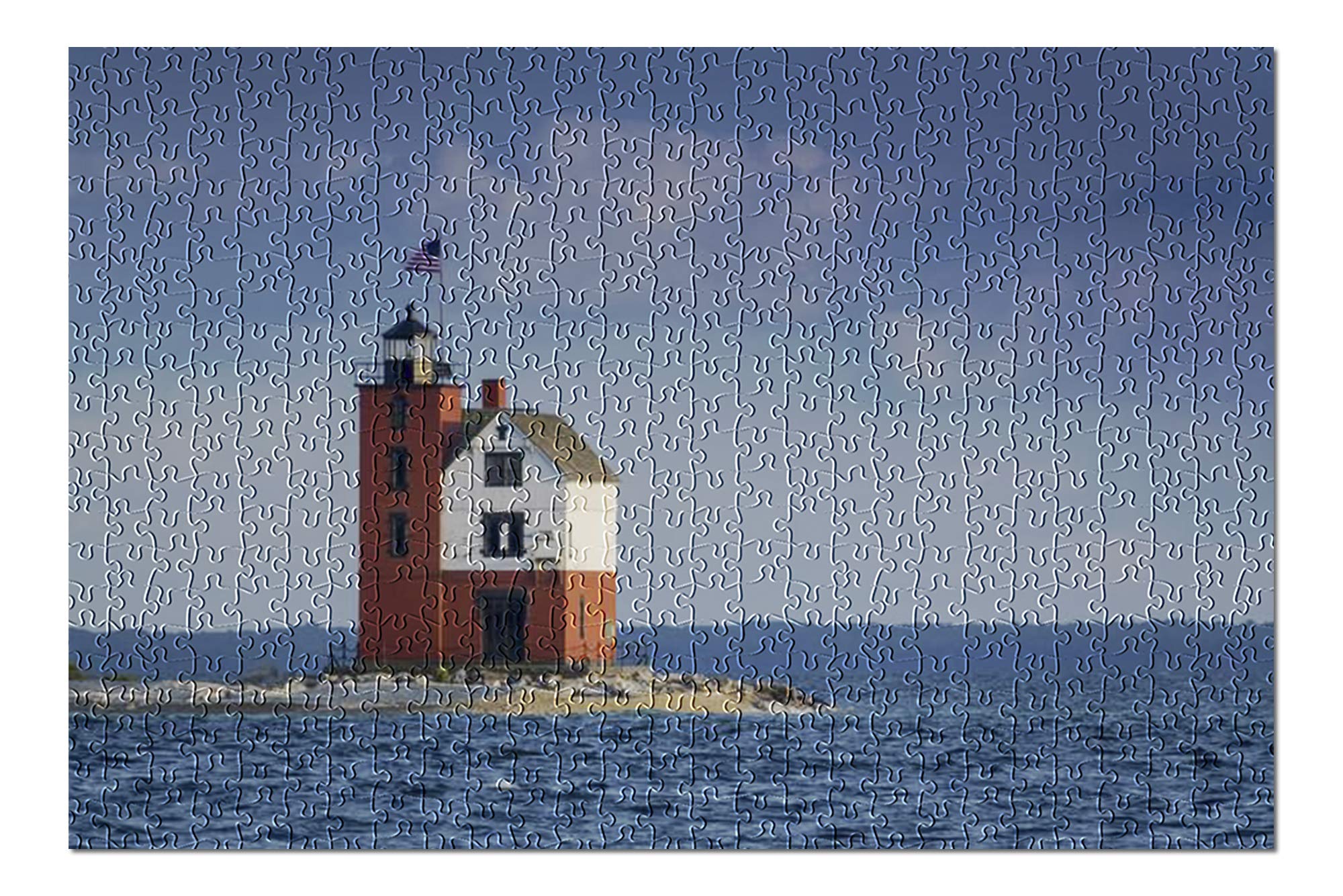Premium 500-Piece Jigsaw Puzzle - Historic Round Island Lighthouse, Mackinac Island Michigan | Beautifully Restored 19x27