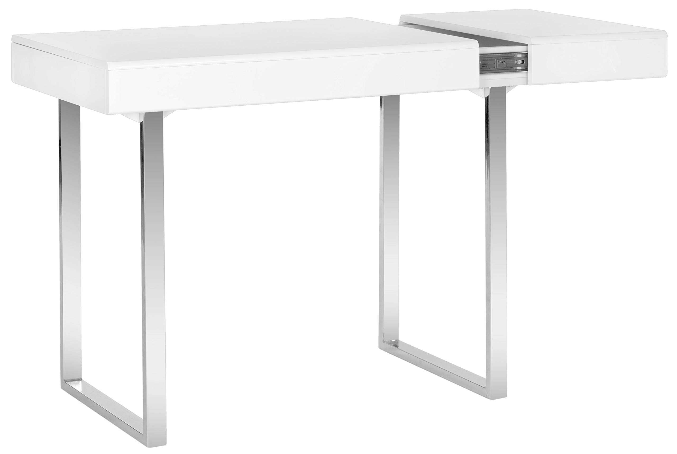 Safavieh Home Collection Berkley Desk - Modern White & Chrome Writing Desk for Home Office, Study, or Dorm Room | Stylish Workstation with Sleek Design