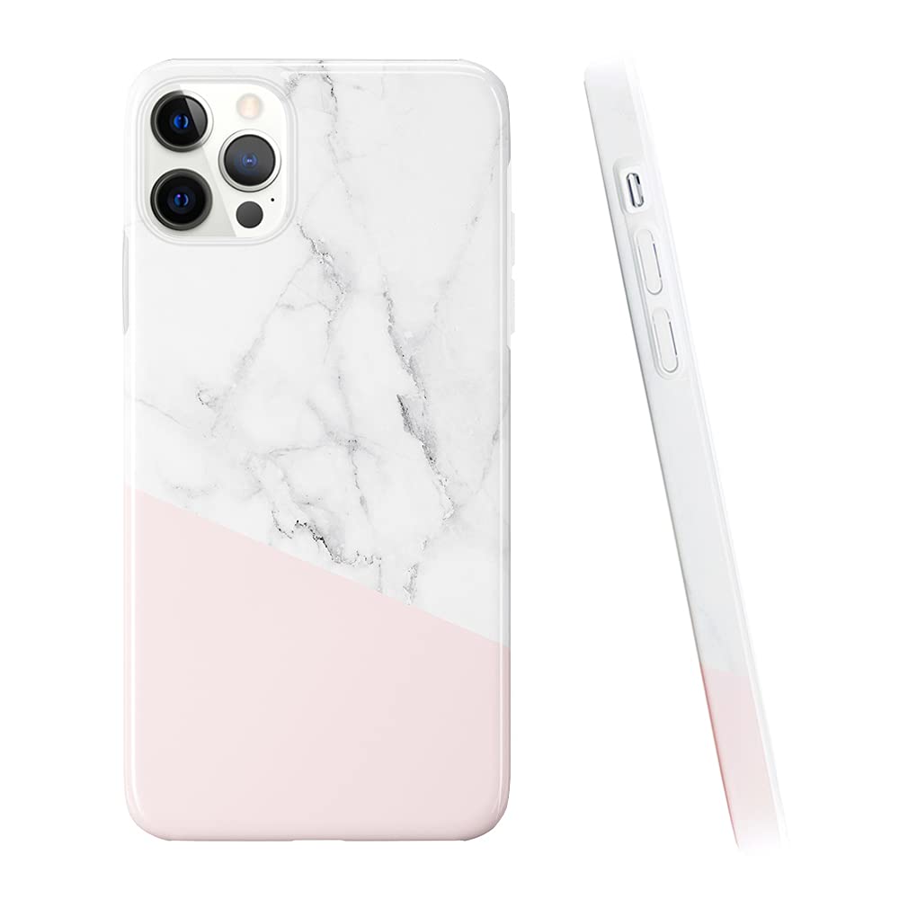 Obbii iPhone 12 Pro Max Case (6.7 inch 2020) - Slim Soft TPU Silicone Shockproof Cover with Marble Design | Protective Bumper for Women | Perfect for Everyday Use, Work & Travel (Baby Pink)