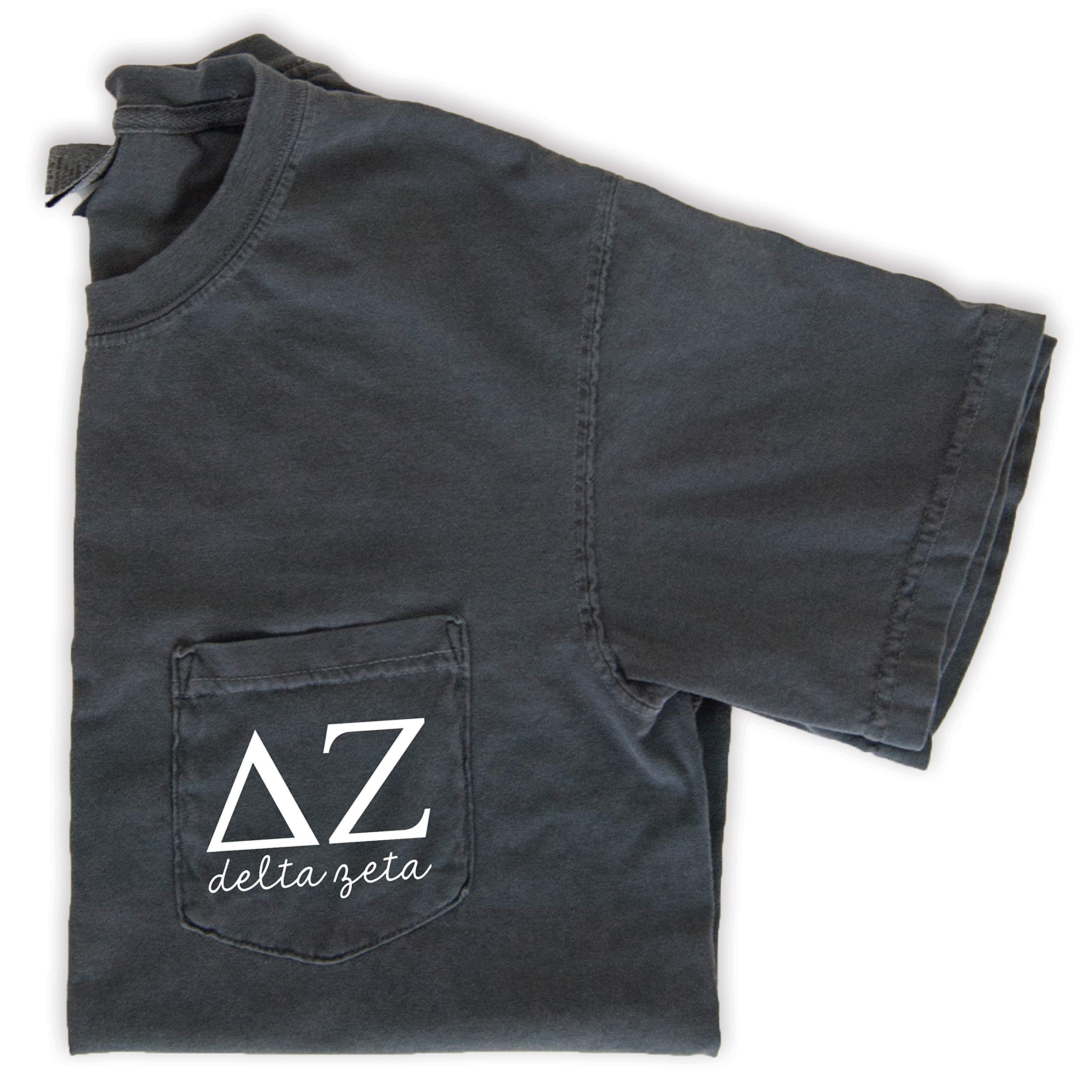 Delta Zeta Sorority Comfort Colors Pocket T-Shirt with Greek Letters - Soft & Stylish for Sisterhood Events, Campus Wear & Casual Outfits
