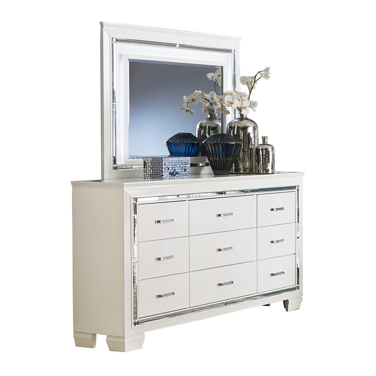 Allura White Mirror with LED Lighting - Modern Vanity Mirror for Makeup, Shaving & Home Decor