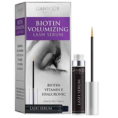 Ganique Biotin & Vitamin E Volumizing Eyelash Serum - Strengthens Thin, Brittle Lashes for Fuller, Glossier Look - 7ml Lash Growth Treatment for Natural Nourishment & Fortification - Perfect for Daily Use & Special Occasions