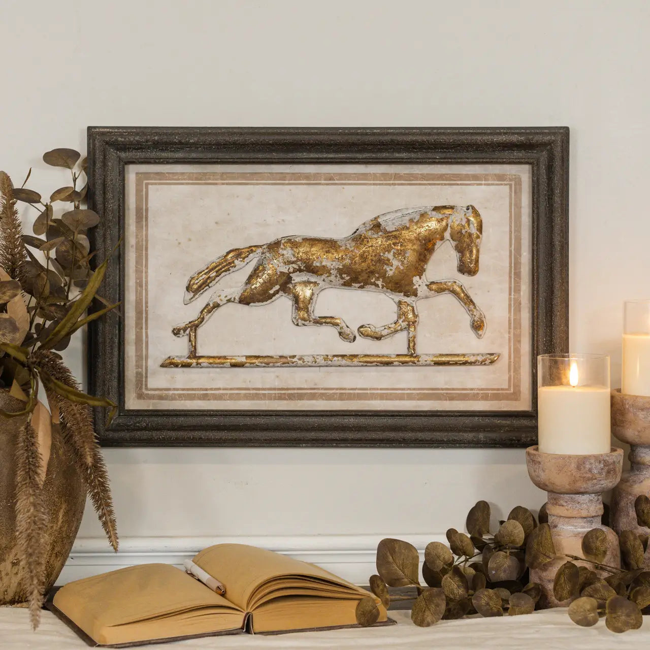 Framed Metal Horse Wall Art - Elegant Home & Office Decor for Western & Rustic Interiors | Perfect for Living Room, Bedroom, or Cowboy-Themed Spaces