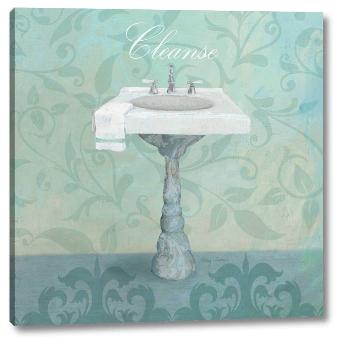 Avery Tillmon Damask Bath Sink Canvas Art Print - 24x24 Inch Gallery Wrapped Wall Decor - Ready to Hang for Bathroom, Living Room & Bedroom