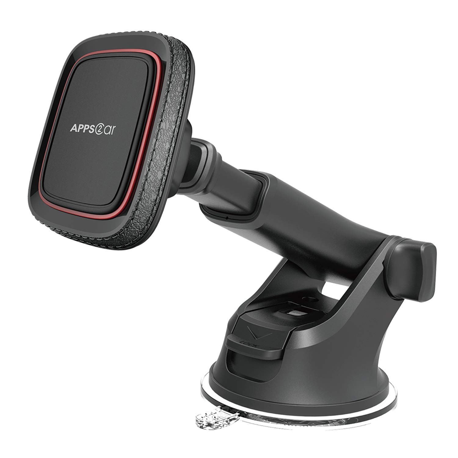 APPS2Car Magnetic Phone Car Mount - Dashboard & Windshield Car Phone Holder with Industrial-Strength Suction Cup, 6 Strong Magnets & Adjustable Telescopic Arm (Metal Sticker Included) - Perfect for Hands-Free Navigation, GPS Tracking & Safe Driving