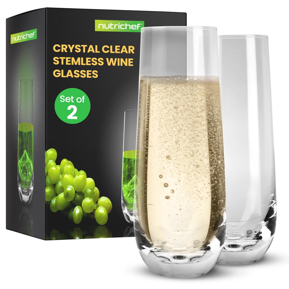 Premium Crystal Clear Stemless Wine Glasses - Set of 4 Shatter-Resistant Modern Tumblers for Red Wine, Cocktails & Beverages - Perfect for Parties, Weddings & Home Entertaining